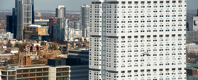 High angle view of the skyscrapers of Rotterdam, the Netherlands