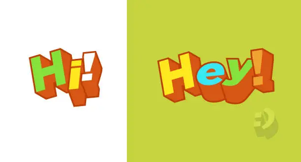 Vector illustration of Hi, Hey, Hello 3d text plate vector. Background for banner, sale, ad, card. Colorful trendy illustration