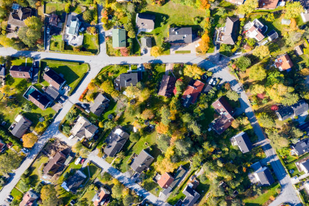 istock Top view, flying over villa area 1180575911