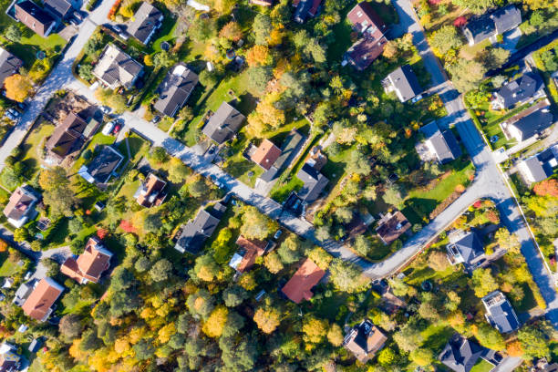 istock Top view, flying over villa area 1180575931