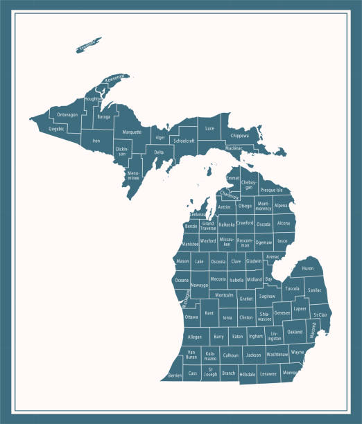 Michigan counties map printable Downloadable county map of Michigan state of United States of America. The map is accurately prepared by a map expert. upper peninsula michigan map stock illustrations