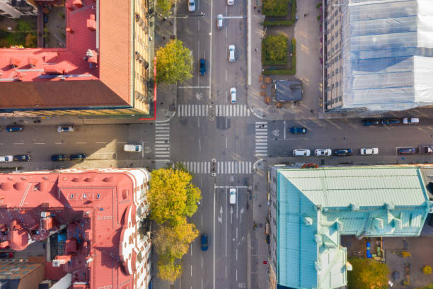 istock Flying over central Stockholm, apartment buildings 1180576589