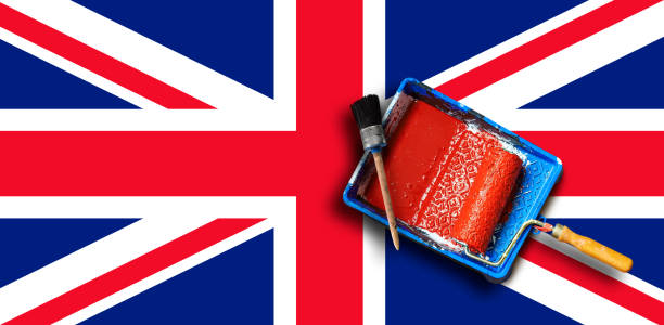 istock Painting tools on textured United kingdom flag 1180576773