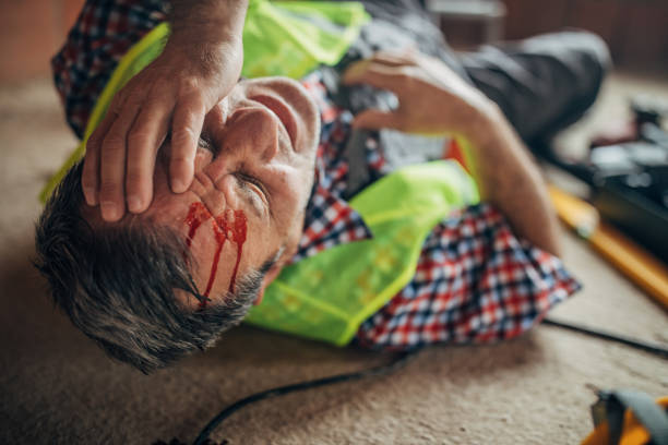 istock Physical injury to the head of a construction worker 1180580529