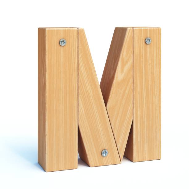 czcionka drewniana, alfabet 3d wykonany z drewnianych części litery m - letter m alphabet three dimensional shape metal zdjęcia i obrazy z banku zdjęć