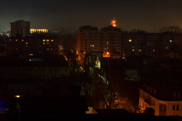 fireworks over the city on New Year's Eve