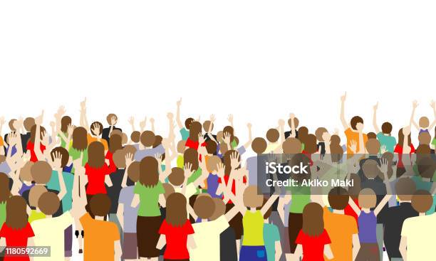 Illustration Of The Back Of Many Spectators Stock Illustration - Download Image Now - Crowd of People, People, Rear View