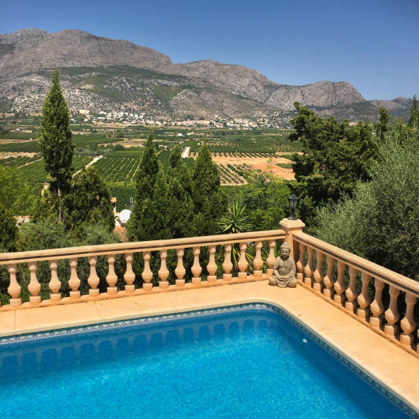 istock Swimming pool and mountain landscape near Orba, Spain 1180596532