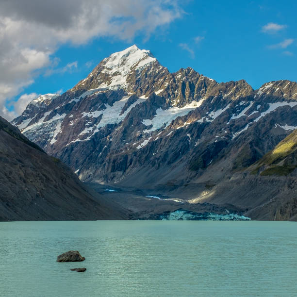 istock Mount Cook (Aoraki) rising above the Hooker Valley glacier lake. 1180596616