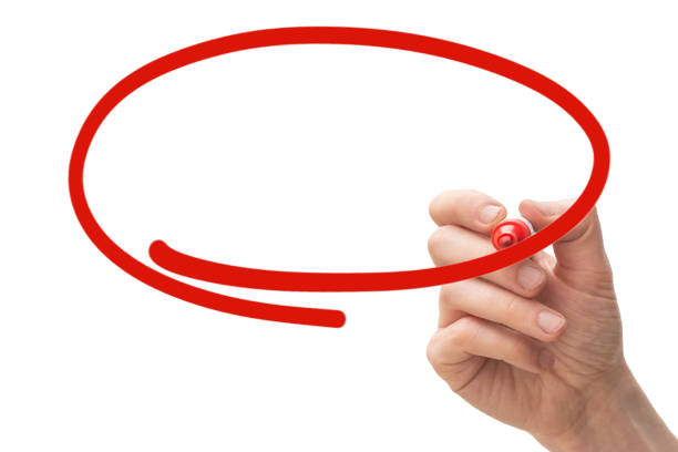 White Caucasian hand drawing a red circle on an empty whiteboard. Copyspace with room for your text stock photo
