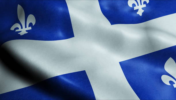 Waving Flag of Quebec Province or Territory of Canada Seamless Looping stock photo