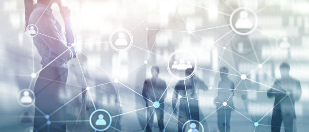 istock HR - Human resources management and recruitment concept. Double exposure people network structure 1180597521