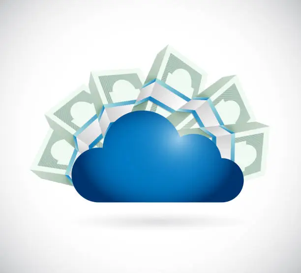 Vector illustration of Money around a storage cloud.