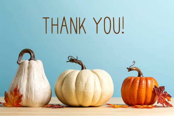 Thank you message with pumpkins stock photo