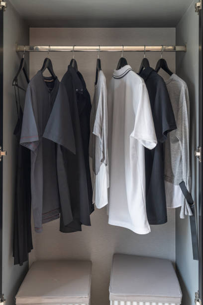 istock modern wardrobe with set of clothes 1180602701