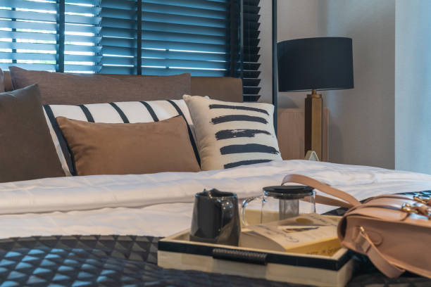 istock modern bedroom with set of pillows 1180602715
