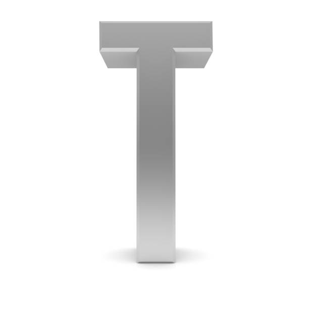 T letter T capital letter silver font 3d rendering characters text graphic cut out on white background