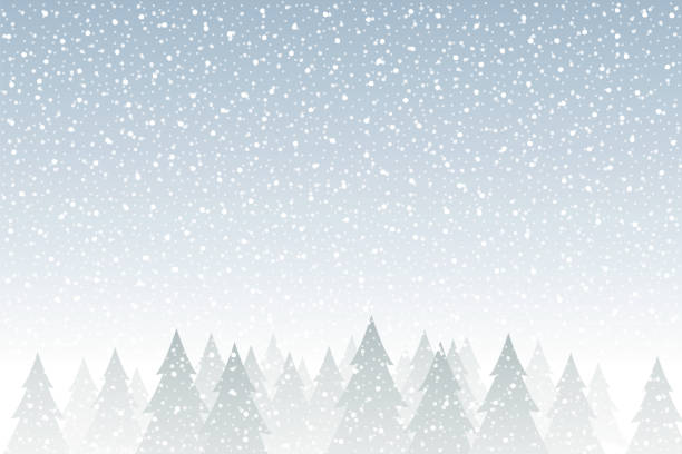 ilustraciones, imágenes clip art, dibujos animados e iconos de stock de nieve - tranquila escena navideña con nieve caída y abetos - snowflake falling christmas backgrounds