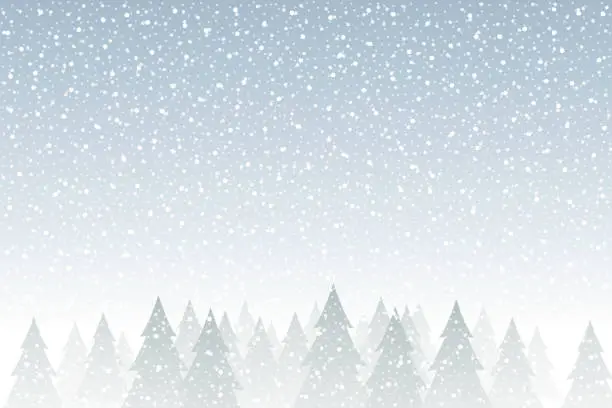 Vector illustration of Snowfall - Tranquil Christmas scene with falling snow and fir trees