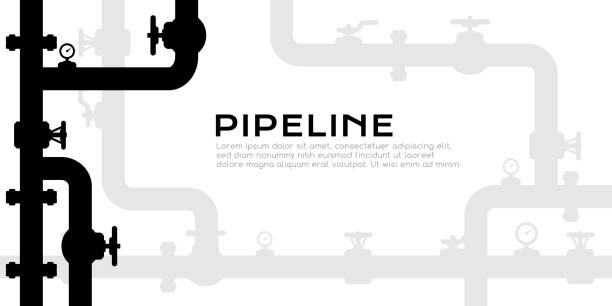 pipelines strukturierter hintergrund mit kopierraum. industrielle vektorbanner mit rohren und ausrüstung. - faucet heat water water pipe stock-grafiken, -clipart, -cartoons und -symbole