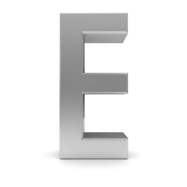 istock E letter E capital letter silver font 3d rendering illustration sign characters text graphic cut out on white background 1180603433