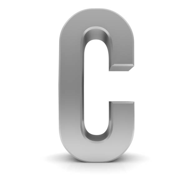 C letter C capital letter silver font 3d rendering illustration sign characters text graphic cut out on white background