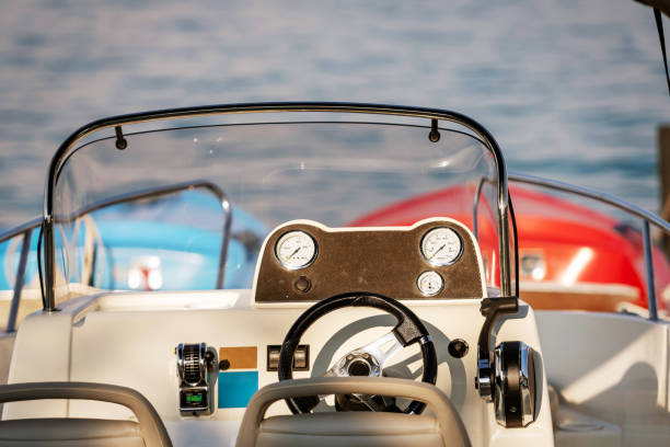 istock Motorboats front console with measuring instruments. Close-up photograph. 1180604483
