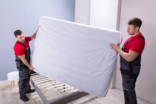 istock Young Male Movers Placing The Mattress Over The Bed 1180607318