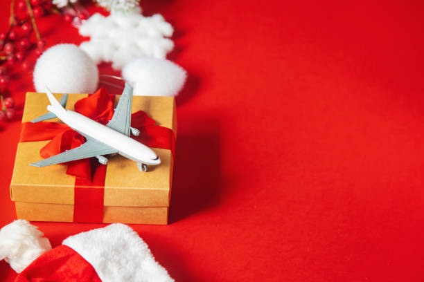 Christmas background in red. Travel. Selective focus.