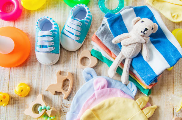 Baby clothes and accessories for the newborn. Selective focus. Baby clothes and accessories for the newborn. Selective focus. nature. pregnancy box stock pictures, royalty-free photos & images