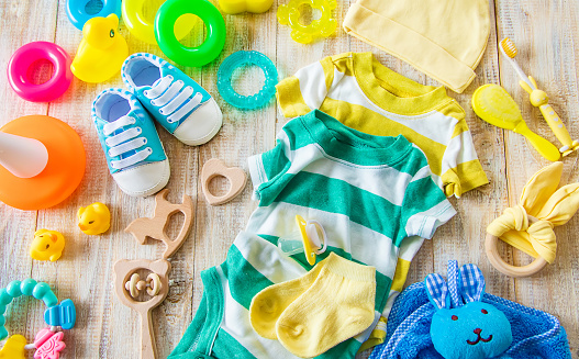 Baby Clothes And Accessories For The Newborn Selective Focus Stock Photo -  Download Image Now - iStock