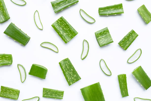 istock Aloe Vera cut pieces with slices on white background. 1180610851