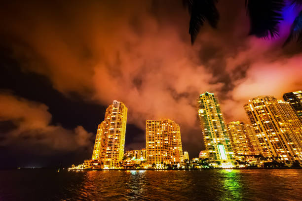 istock Skyscrapers seen from Miami riverwalk at night 1180610860