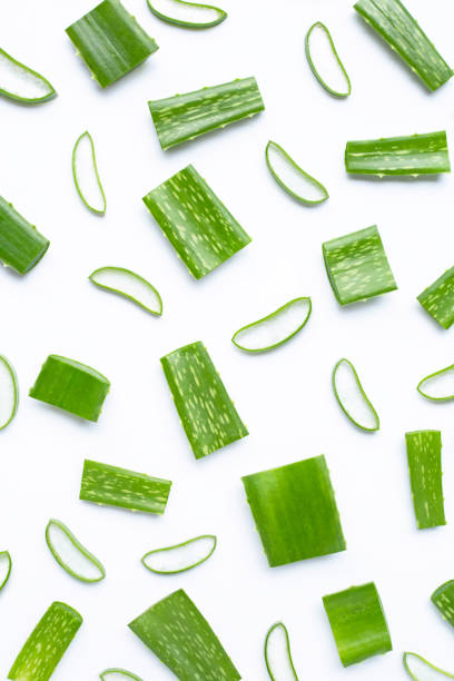 istock Aloe Vera cut pieces with slices on white background. 1180610870