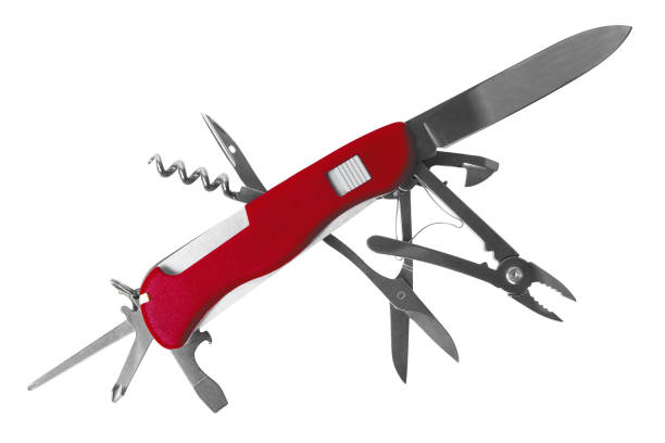 canivete do metal do multi-tasking isolado no branco - handle multifunction work tool screwdriver - fotografias e filmes do acervo