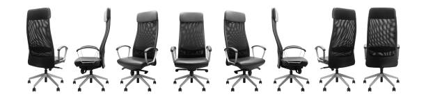 クリッピングパス付きの白い背景に隔離された黒いオフィスチェアのセット - armchair chair leather black ストックフォトと画像