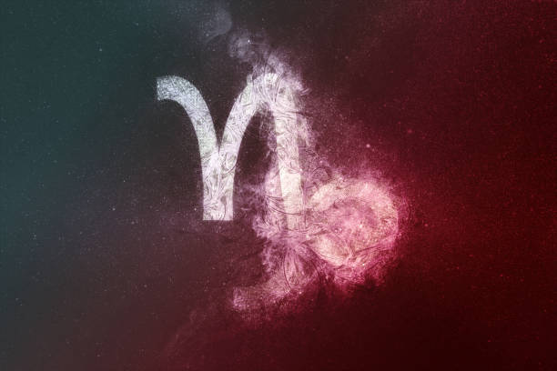 istock Capricorn Zodiac Sign White Red. Night sky Abstract background 1180613907