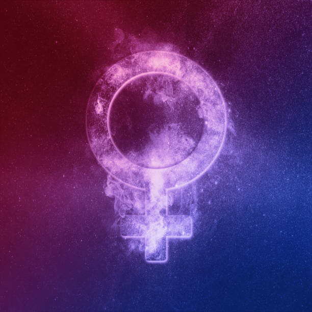 Female symbo Red Bluel. Abstract night sky background