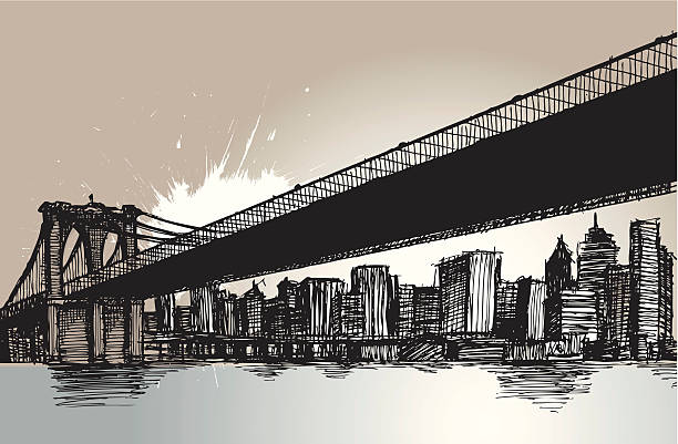 brooklyn bridge を渡ります。new york city 方面に進みます。 - brooklyn bridge new york city brooklyn famous place点のイラスト素材／クリップアート素材／マンガ素材／アイコン素材