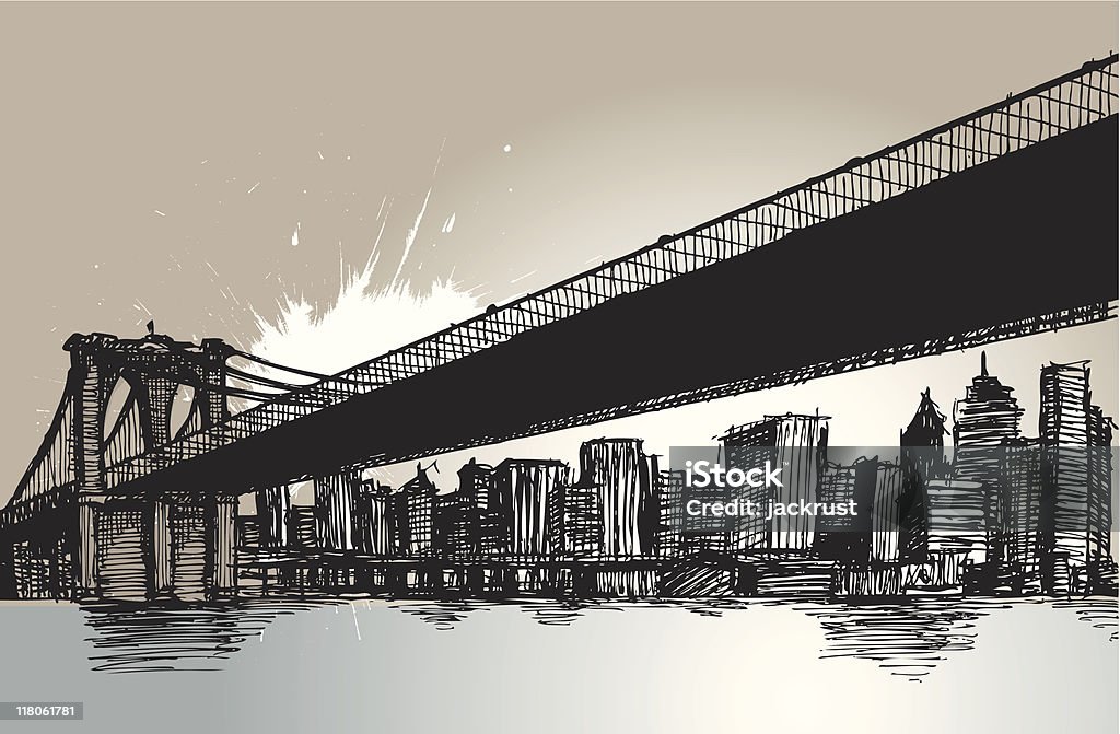 Brooklyn Bridge. Cidade de Nova York. - Vetor de Ponte de Brooklyn royalty-free
