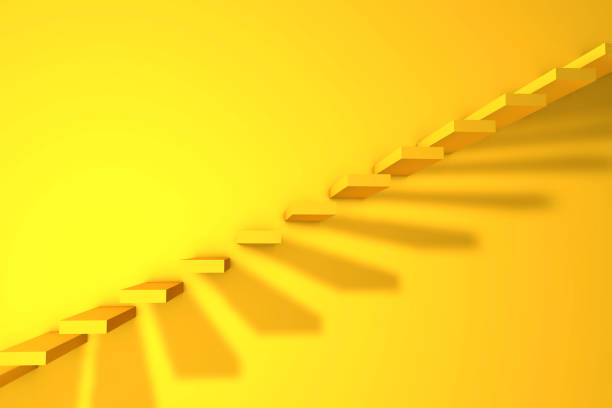3d illustration. Ladder on yellow wall background. Business concept.