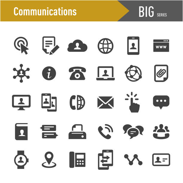 ilustraciones, imágenes clip art, dibujos animados e iconos de stock de iconos de comunicaciones - big series - new symbol interface icons contemporary