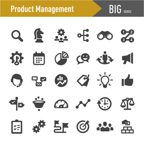 ilustraciones, imágenes clip art, dibujos animados e iconos de stock de iconos de gestión de productos - big series - research organization data color image