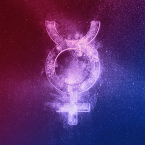 istock Planet Mercury Symbol Red Blue. Mercury sign. Abstract night sky background. 1180621723