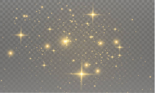 The dust sparks The yellow dust sparks and golden stars shine with special light. Vector sparkles on a transparent background.  Sparkling magical dust particles. glitter illustrations stock illustrations