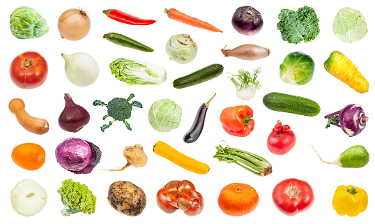 set of various fresh ripe vegetables isolated on white background