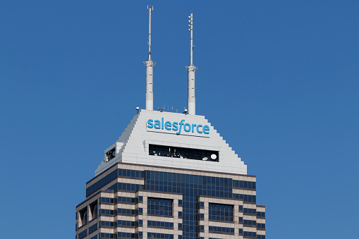 Indianapolis - Circa October 2019: Salesforce tower. Salesforce intends to continue its investment in integration software, customer data and SMBs