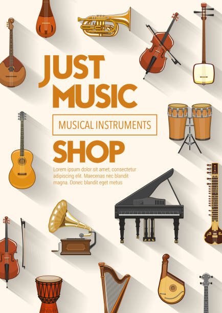 istock Music shop, musical band sound instruments 1180629756
