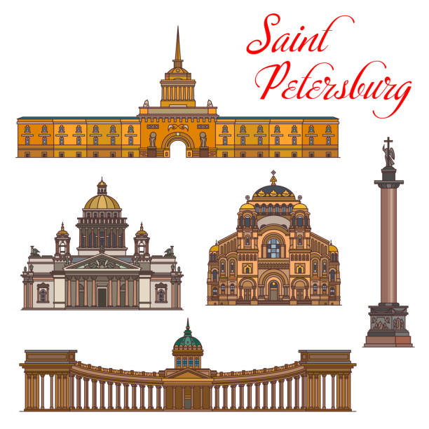 ilustraciones, imágenes clip art, dibujos animados e iconos de stock de monumentos arquitectónicos de rusia, san petersburgo - almirantazgo san petersburgo