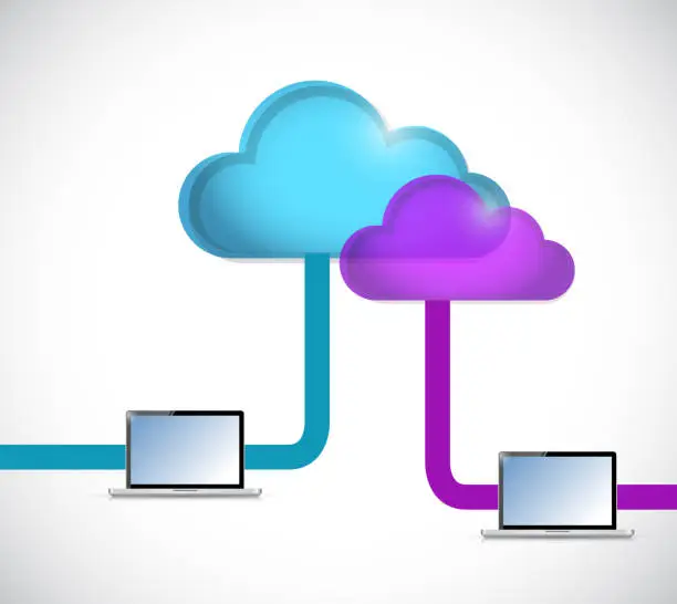 Vector illustration of Cloud computing and tablet connection
